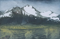 etching titled Mount Jefferson From Bays Lake