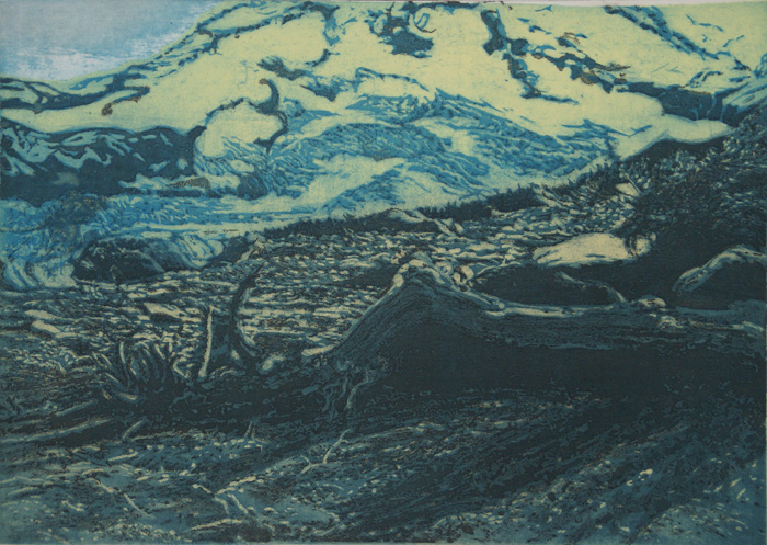 etching titled Eliot Glacier, Mount Hood