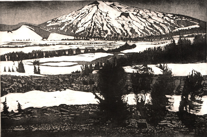 etching titled Ascending Near Mount Bachelor