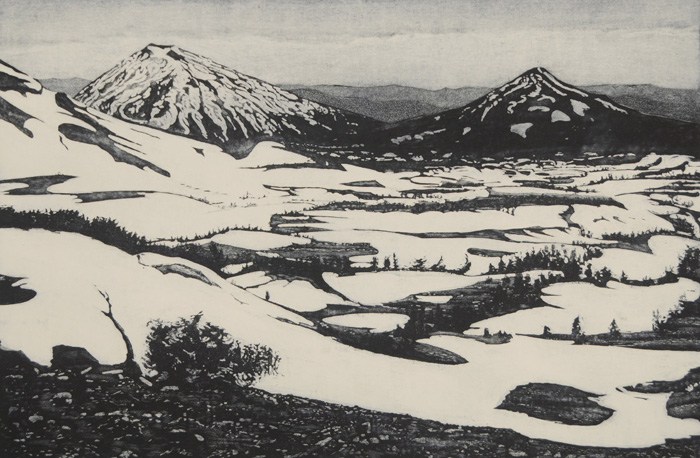 etching titled Snow On Lava